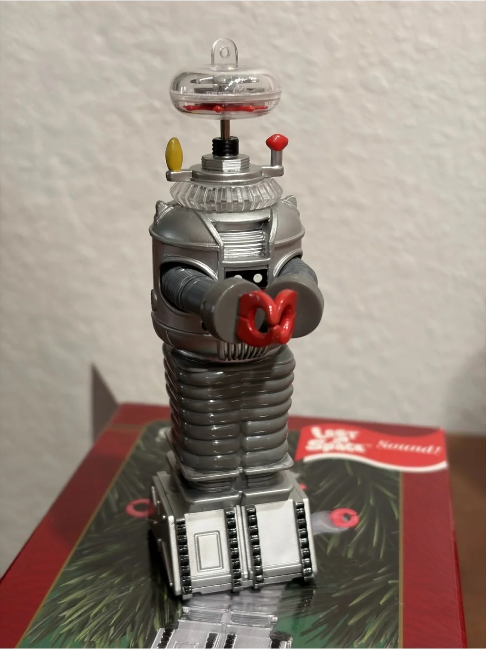 Vintage Lost In Space talking Robot Ornament with Red and Yellow Accents